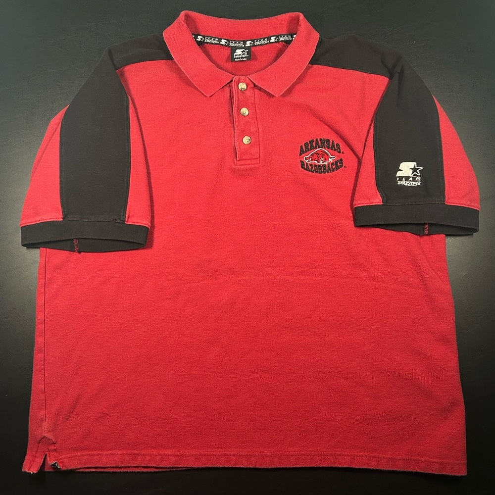 Vintage Y2K Arkansas Razorbacks Red Polo Shirt Large Team Starter Heavy Boxy